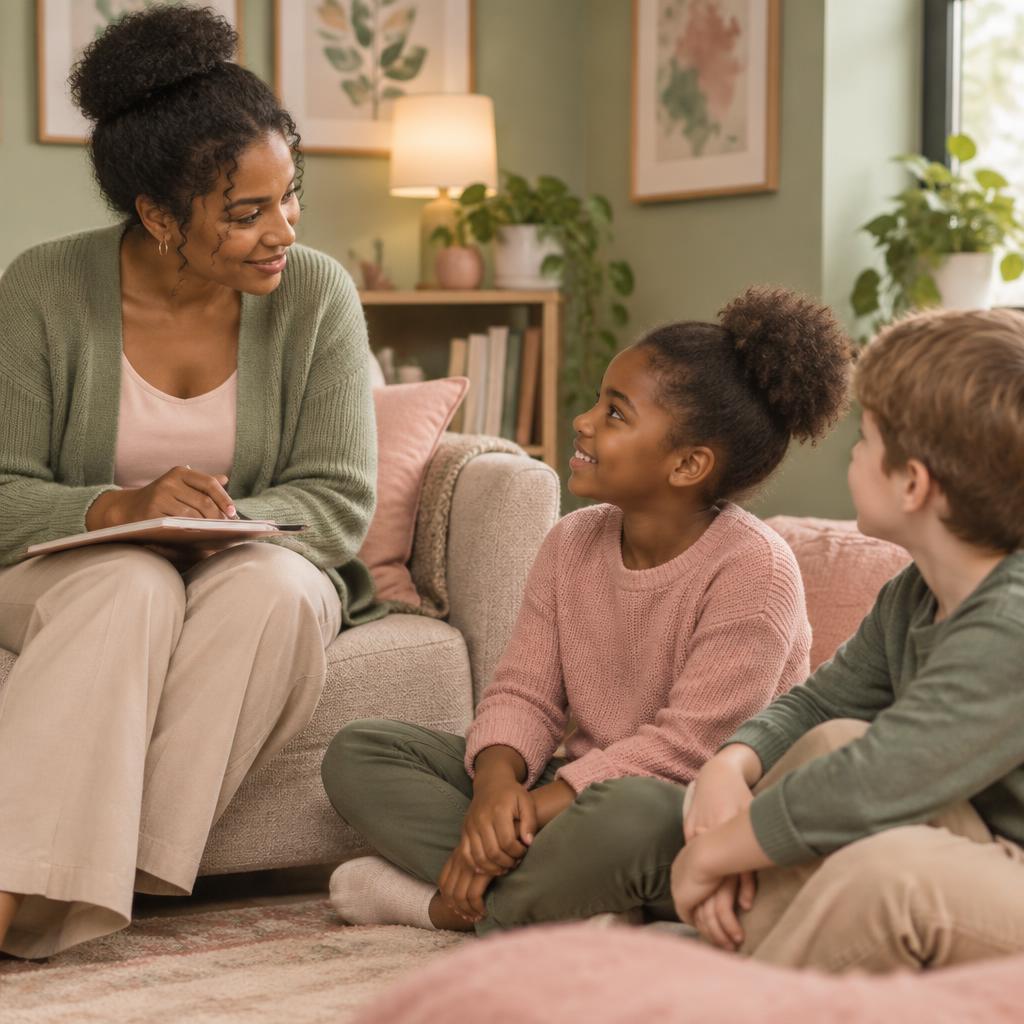 A speech therapist and a school-age child practicing speech sounds with picture cards at a table
